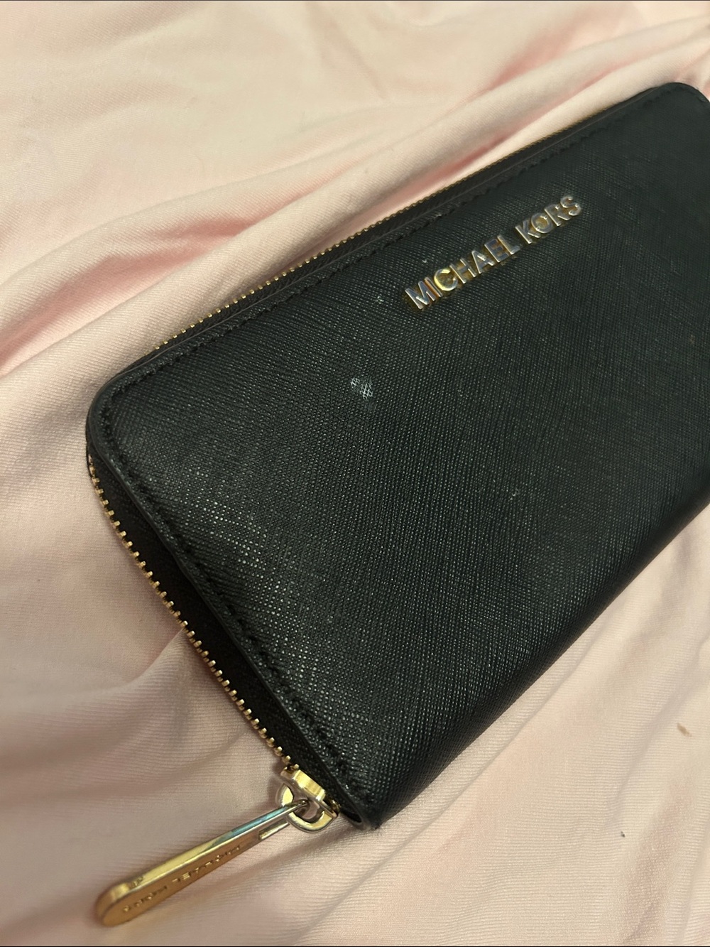 Michael Kors Black Zip Wallet with Gold Hardware